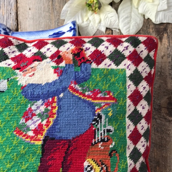 Needlepoint Other - Christmas Needlepoint Santa Golfing Pillow 14in Square